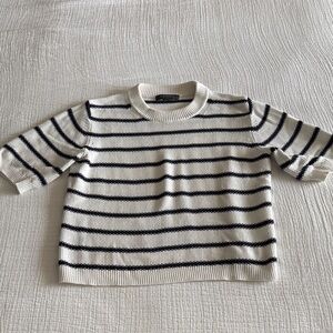 French Connection Oof White and Blue Striped Crew Knit / S / 100% cotton